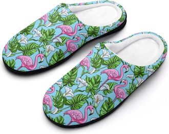 Generic Flamingos White Calla Lilies Mens House Slippers Memory Foam Washable Cotton Slip on Home Shoes