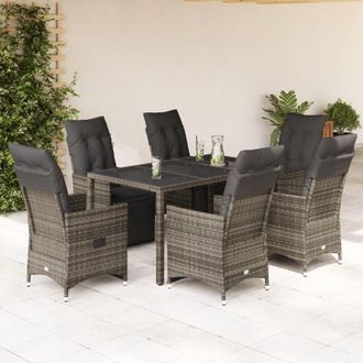vidaXL Mesita Y Sillas Jard&iacute;n 7 Piezas Y Cojines Rat&aacute;n Sint&eacute;tico Gris Vidaxl