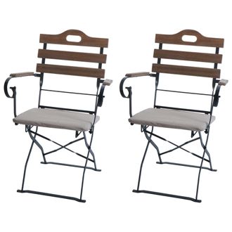 Hhg Juego De 2 Sillas De Jard&iacute;n Hhg-122, Silla Plegable, Silla De Jard&iacute;n, Calidad Gastron&oacute;mica, Acacia, Marr&oacute;n Claro, Tapizado Beige