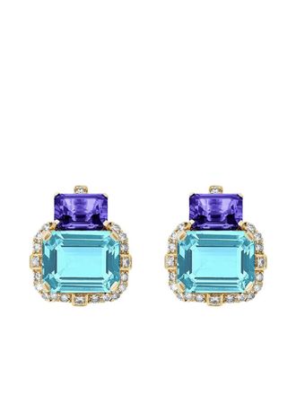 Goshwara 18k yellow gold Gossip Two Tier multi-stone earrings - women - 18kt Yellow Gold/Topaz/Tanzanite/Diamond - One Size