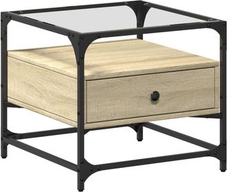 vidaXL Mesa De Centro Tapa De Vidrio Acero Roble Sonoma 50x50x45 Cm Vidaxl