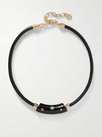 Lizzie Fortunato Choker Con Finitura Oro, Pelle, Resina E Pietre Cabera - Nero