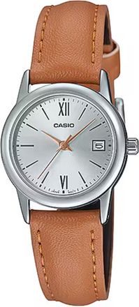 Casio Womens Silver Dial Watch with Brown Leather Band - LTP-V002L-7B3UDF