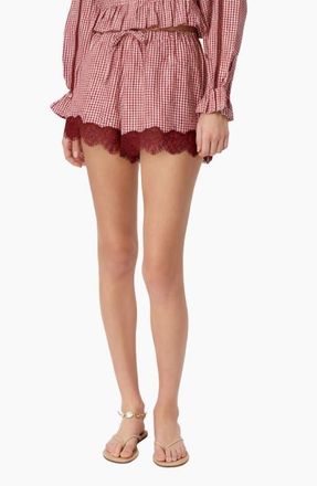 Cami NYC Cassandra Mid Rise Lace Trim Gingham Shorts in Berry Gingham at Nordstrom, Size X-Small