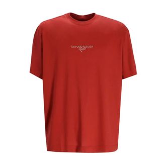 Emporio Armani T-Shirts, male, Red, XL, Lyocell Cotton T-shirt