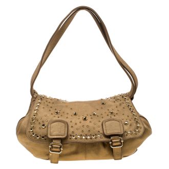 Sonia Rykiel Metallic Gold Leather Studded Shoulder Bag
