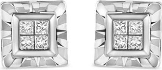 House of Brilliance Silver 1/6 Ct Invisible Princess Quad Composite Stud Earrings in White at Nordstrom