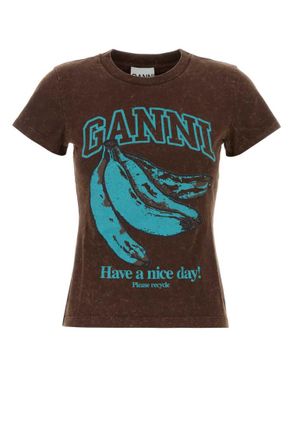 Ganni Brown Graphic Crew Neck T-Shirt