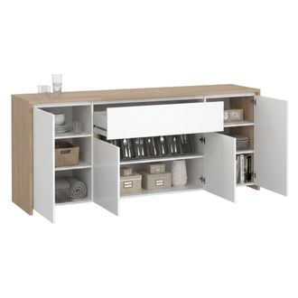 Dmora Aparador Charlize, Buf&eacute; De Sal&oacute;n, Aparador De Sal&oacute;n, Despensa De Cocina, 197x48 H84 Cm, Roble Y Blanco Brillante - Dmora