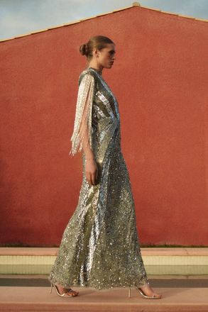 Karen Millen Embellished Beaded Cap Sleeve Woven Maxi Dress