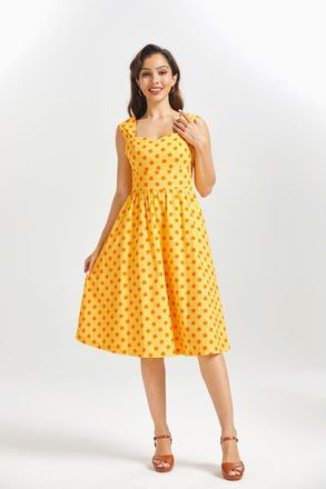 ModCloth Dance Beneath the Sunrays Sweetheart Midi Dress in Honey Dot at Nordstrom, Size X-Large