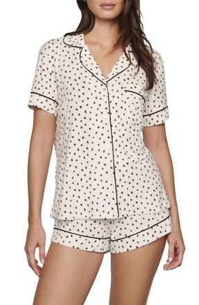 Eberjey Gisele Printed Relaxed Jersey Knit Short Pajamas in Heart To Heart Black at Nordstrom, Size X-Large