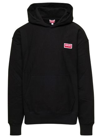 Kenzo Black Hoodie With Logo Print At The Front And Back In Stretch Cotton Man