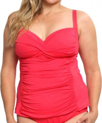 La Blanca Twist Front Tankini Top - Plus In Pink