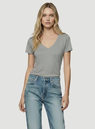 Majestic Filatures Stretch Linen Short Sleeve V-Neck T-Shirt in Carrare at Nordstrom, Size 3