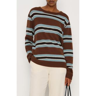 Reformation Cashmere Boyfriend Sweater in Chocolate Cake Multi Stripe at Nordstrom, Size X-Small