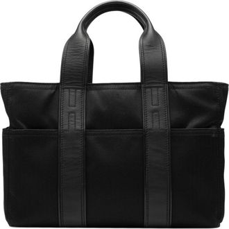 Herm&egrave;s Black Toile Chevron Leather Handbag Tote Bag (Pre-Owned)