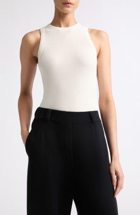 Lisa Yang Amya Ribbed Cotton & Cashmere Sleeveless Sweater in Salt at Nordstrom, Size 0