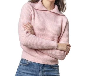 Lilla P Split Collar Long Sleeve Sweater In Peony