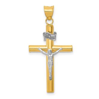 Diamond2Deal 14k Two-tone Gold INRI Crucifix Pendant