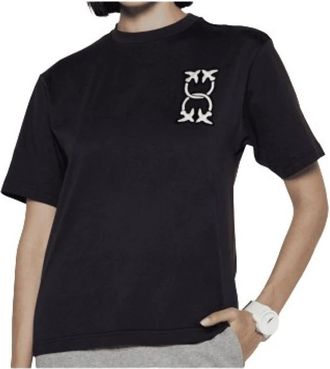 Pinko Pinko, Tops, Dames, Blauw, S, Katoen, Camt Logo Bordado T-shirt