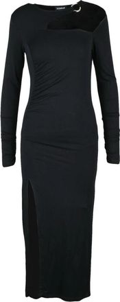 Dondup Lange Jersey Jurk met Zijwaartse Split - Dames - Casual kleedjes - Zwart - XS - Kleedjes