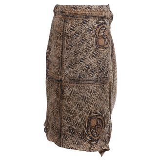 Dries Van Noten Printed Asymmetric Midi Skirt in Brown Silk