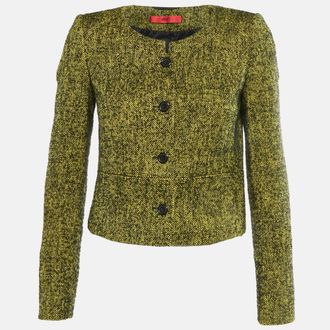 HUGO BOSS Yellow/black Boucle Collarless Jacket
