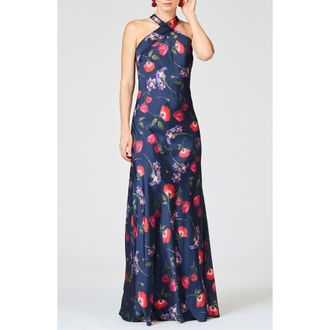 Sachin & Babi Laurant Floral Sleeveless Satin Crepe Gown in Midnight Jardin at Nordstrom, Size 12