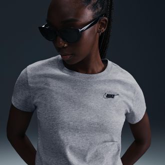 Nike Womens Nike Sportswear Club Short-Sleeve Cropped Graphic T-Shirt in Grey | HF9456-063