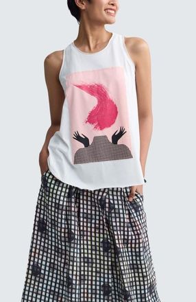 Luukaa D'Celli Adira Cotton Tank Top in White at Nordstrom, Size 16