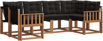vidaXL Conjunto De Sof&aacute;s De Exterior 6 Uds. Natural Y Negro Vidaxl