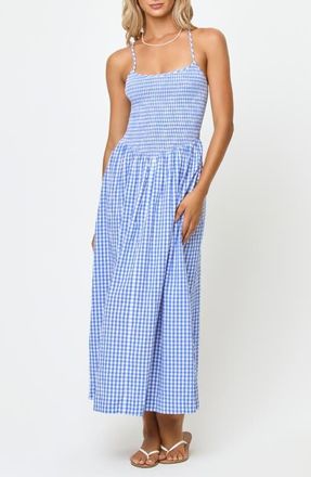 L*Space Misha Smocked Bodice Cover-Up Cotton Maxi Dress in Morning Gingham at Nordstrom, Size X-Small