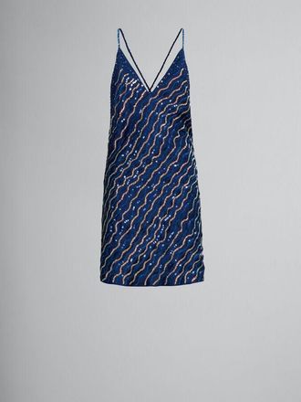 Marni Navy Sequin Slip Dress, Brand Size 38 (US Size 6)