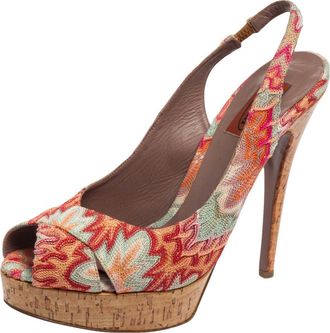 Missoni Multicolor Weave Fabric Peep-Toe Platform Slingback Sandals