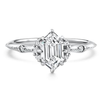 Pompeii3 Certified 1 1/3Ct Elongated Hexagon Diamond Engagement Ring 14k Gold Lab Grown