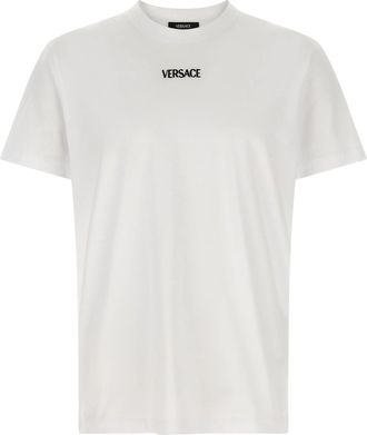Versace White Minimalist Embroidered Logo Cotton T-shirt