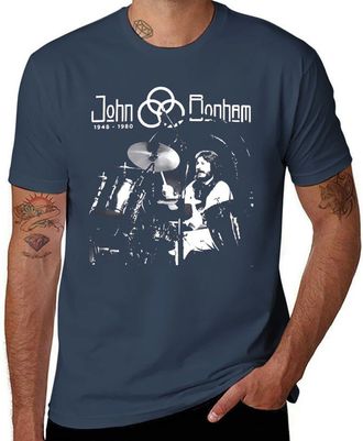 Generic Retro John Rock Bonham T-Shirt - Vintage Style Led Music Zeppelin Drummer Graphic Tee for Classic Rock Fans Navy-Style XL