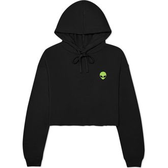 Dalix Alien Cropped Fleece Hoodie in Black at Nordstrom, Size Xx-Large