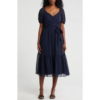 Julia Jordan Surplice Midi Dress in Navy at Nordstrom Rack, Size 14