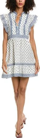 Max Studio Ruffle Sleeve Split Neck Mini Dress