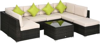OUTSUNNY 8 Pieces Patio Rattan Sofa Set Garden Furniture Set for Outdoor Brown