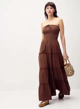 Twik Womens Organic cotton gauze tiered tube dress