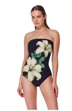Gottex Yuri Flower Bandeau One Piece in Black-Cream at Nordstrom, Size 16