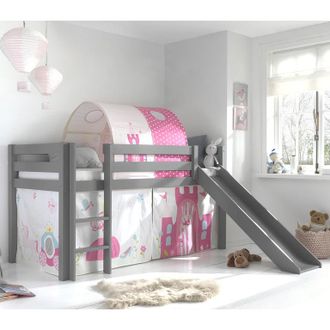Les Tendances Les Tendances - Cama De Media Altura 90x200 Con Tobog&aacute;n, Somier Y Funda Princesa Vipack Pino Gris