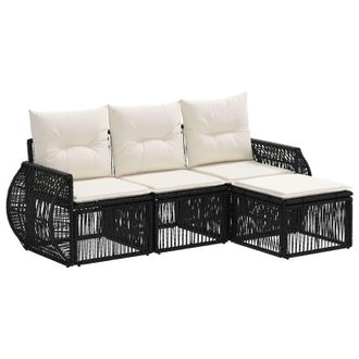 vidaXL Conjunto De Sof&aacute;s De Jard&iacute;n 4 Pcs Negro Y Blanco Crema Vidaxl