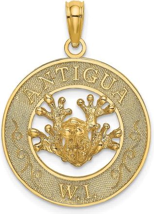 Diamond2Deal 14k Yellow Gold ANTIGUA W. I. Circle with Frog Charm Pendant
