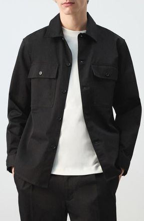 Mango Cotton Overshirt in Black at Nordstrom, Size Xx-Large