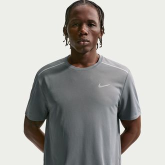 Nike Mens Miler Dri-FIT Short-Sleeve Running Top in Grey | IF2082-084