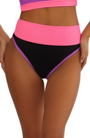Beach Riot Emmy Colorblock High Waist Full Coverage Swim Bottoms in Vivid Violet Colorblock at Nordstrom, Size X-Large